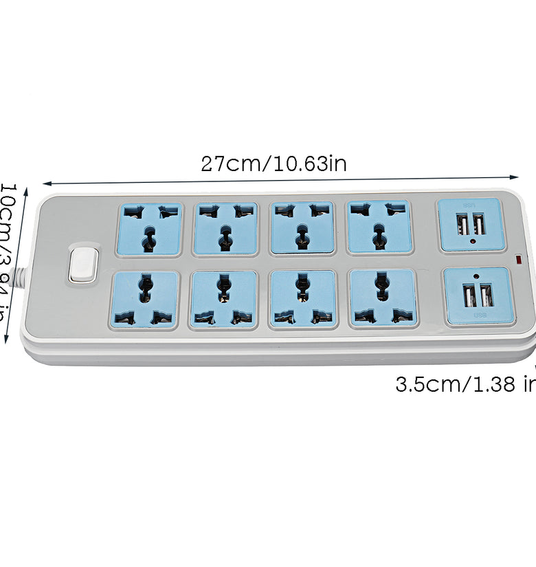 Electric 8 Socket Outlet + 4 USB Extension Power Strip US/UK Plug 6.6ft Cord