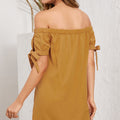 Solid Tie-at Cuffs Short Sleeve Off Shoulder Dress