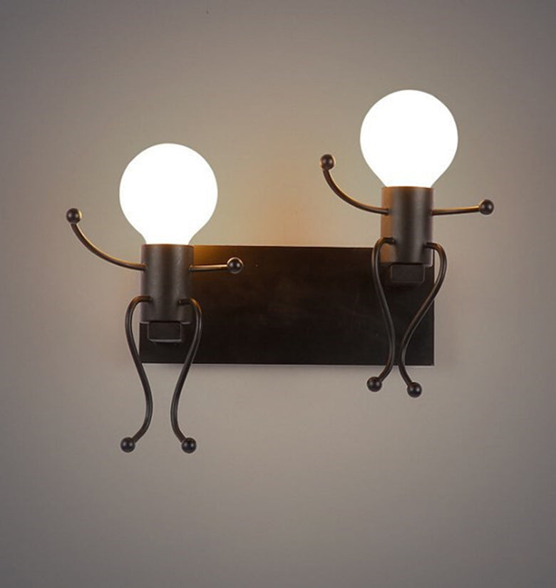 Creative Funny Double Cartoon Robot Iron Led Wall Lamp Wall Light
