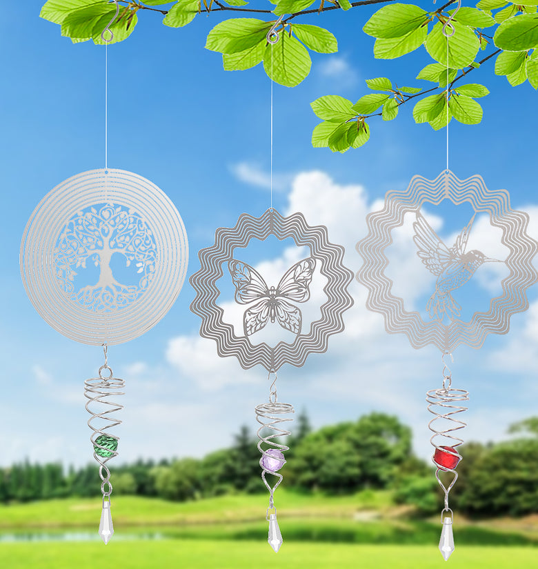 3D Metal Wind Spinner Stainless Steel Rotating Metal Chimes Animal Pattern Stereo Wind Chime Rotary Pendant For Home Decoration