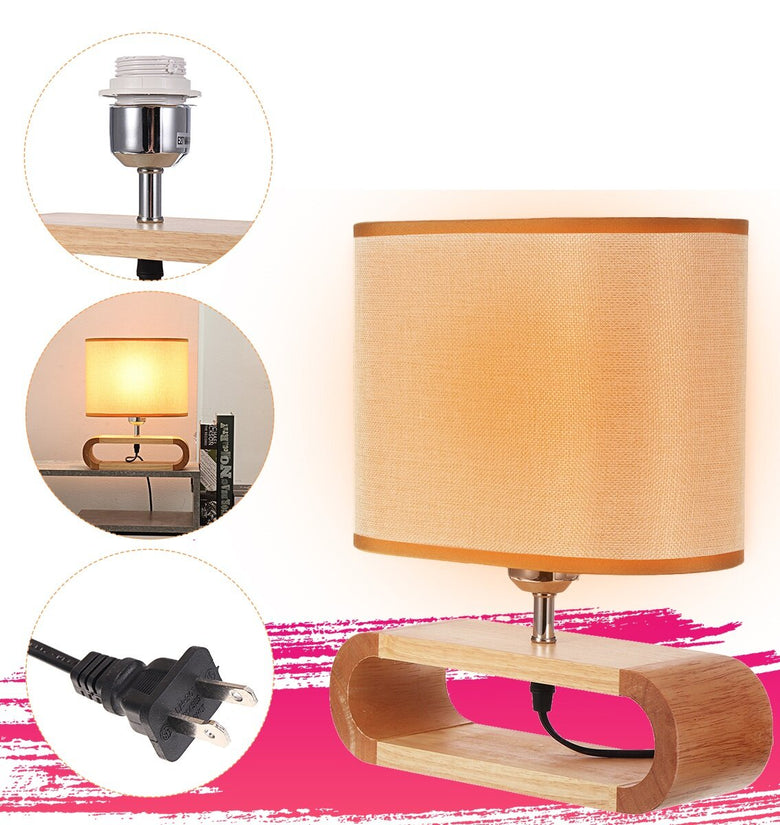 Wooden Modern Table Lamp Timber Bedside Lighting Desk Reading Light Brown White 85-265V