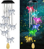 Dog Solar Wind Chimes w/ 4 Music Aluminum Tubes 7 Colors Changing Outdoor Waterproof Crystal Dog LED Wind Bell Home Party Yard Garden Decoration