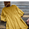 100%Cotton Drawstring Waist Solid Loose Women Blouse