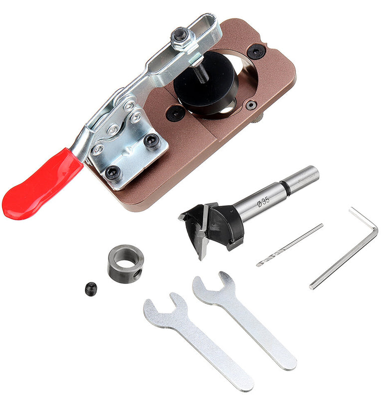 Drillpro Aluminum Alloy Quick Set 35mm Hinge Jig Woodworking Pocket Hole Jig With 35mm Hole Opener and Quick Acting Toggle Clamp For Drilling Guide Locator Puncher Tools