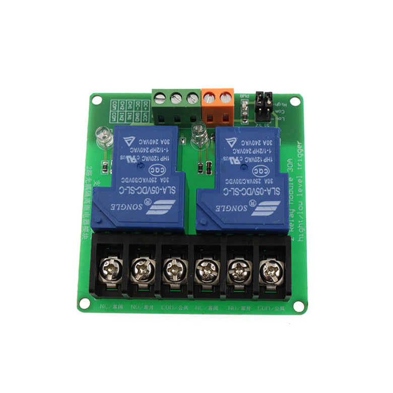 2 Channel Relay Module 30A with Optocoupler Isolation 5V Supports High and Low Trigger