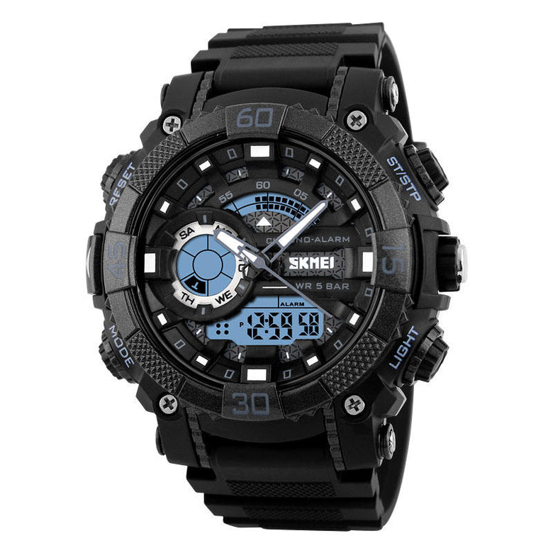 SKMEI 1228 Dual Display Multifunction Digital Quartz 50M Waterproof Chronograph LED Watch