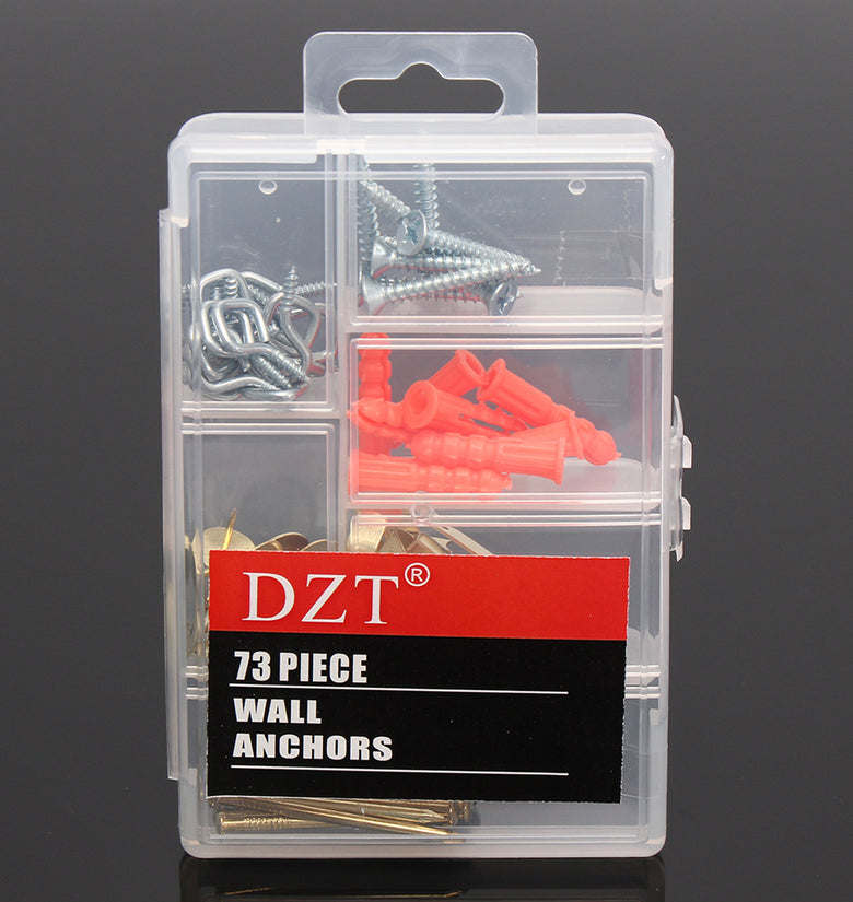 73pcs Wall Anchors Wood Screw Assortment Raw Fittings Sets Tools With Box