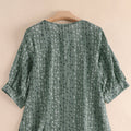 Allover Floral Print Crew Neck 3/4 Sleeve Blouse