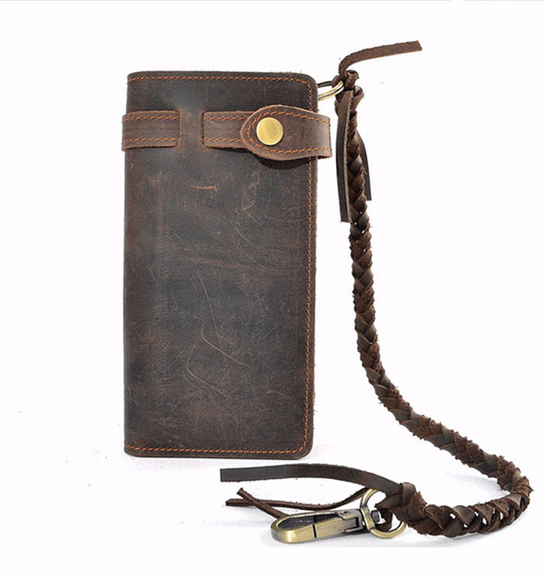 Cowhide Men Leather Biker Trucker Long Chain Wallet Card Holder Checkbook Purse