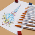 SeamiArt 12Pcs Painting Brush Set Different Size Round Nylon Tip Artist Nylon Hair Wooden Hand Watercolor Brush for Painting Supplies