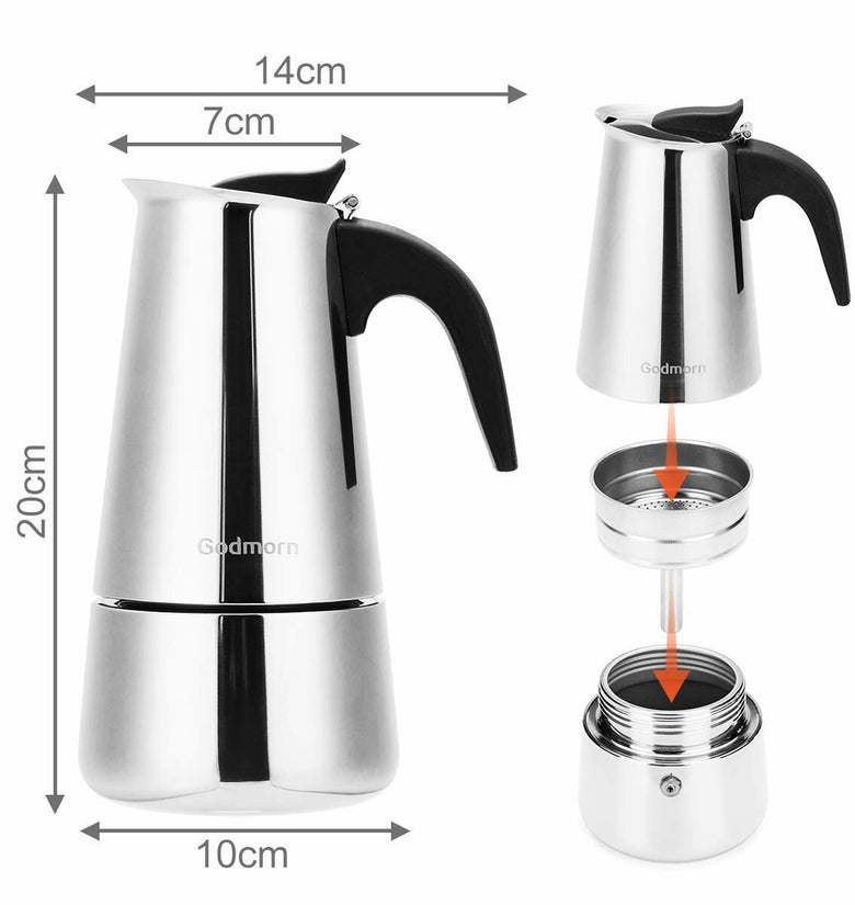 1 Pcs 450ml/15oz/9 cup Coffee Moka Pot Stainless Steel Removable Moka Espresso Italian Maker Stove Drink Tool Camping Travel