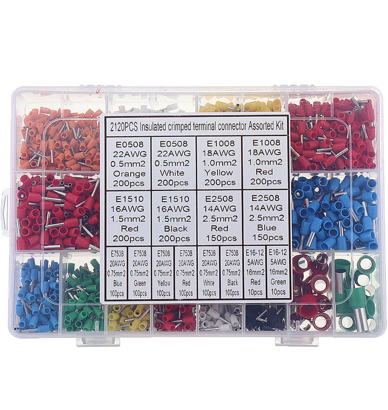 Aemedy 2120pcs Insulated Cord Pin End Terminals Tin-Plated Copper Crimp Connector Ferrules Kit Set For 22-5AWG