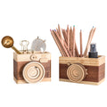 Creative Camera Wooden Pen Holder Storage Makeup Brushes Organizer Wood Crafts Retro Birthday Gifts Vintage Home Decoration