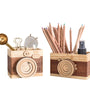 Creative Camera Wooden Pen Holder Storage Makeup Brushes Organizer Wood Crafts Retro Birthday Gifts Vintage Home Decoration