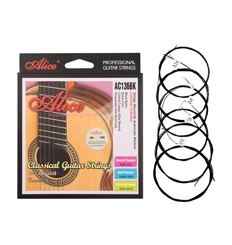 Alices Classical Guitar Strings AC136BK With Black Nylon 6 Strings Guitar Accessories
