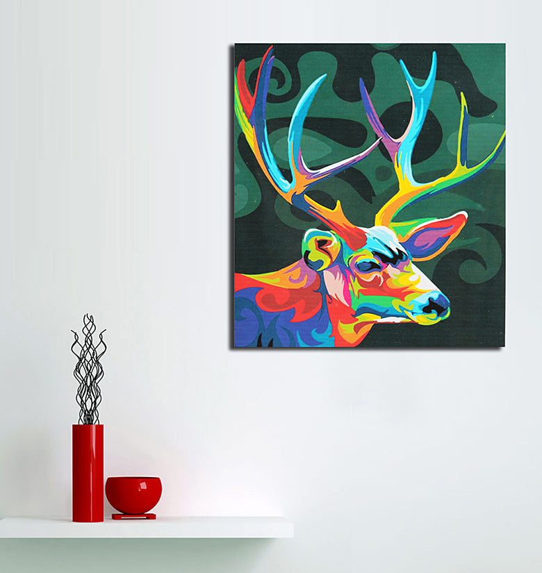 Multicolor Deer Oil Painting Set By Number Kit DIY Pigment Painting Art Hand Craft Tool