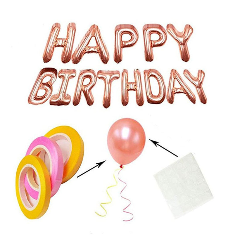 48PCS Rose Gold Birthday Party Balloons Happy Birthday Letter Foil Balloon Decor