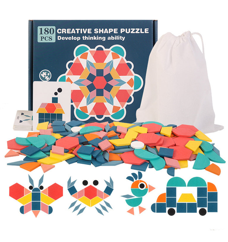 180 Pcs Colorful Creative Multi-Shape Puzzle Develop Thinking Ability Educational Toy with Bag for Kids Gift