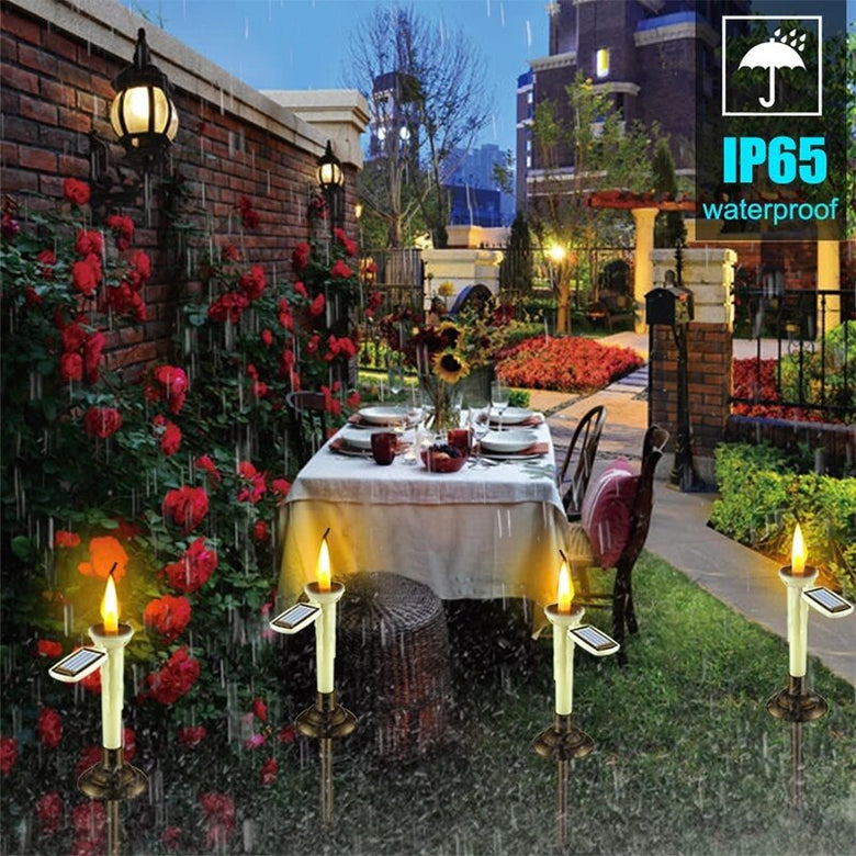 4PCS LED Solar Candles Light with Candlesticks Holders Waterproof Rechargeable for Outdoor Garden Lawn Indoor Home Decor