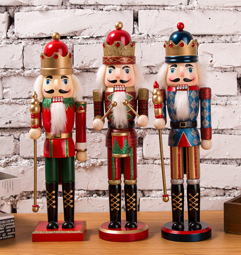 38cm Wooden Nutcracker Doll Soldier Vintage Handcraft Decoration Christmas Gifts