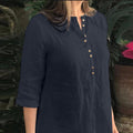 Cotton Solid Button Ruched High-Low Hem Casual Blouse