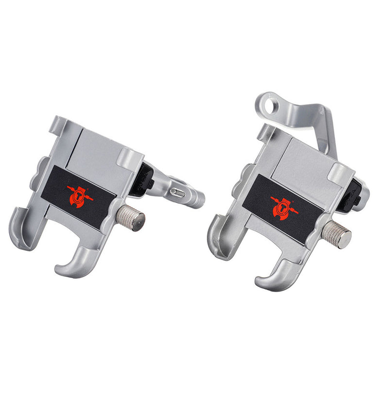 Motorcycle Phone Holder with USB Charging and Rearview Mirrors - Grey 2A Handlebar Mount Bracket