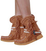 Women Tassel Fringe Middle Ankle Boots Fashion Buckle Motorcycle Flat Shoes