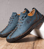 Men Hand Stitching Microfiber Soft Sole Casual Leather Shoes