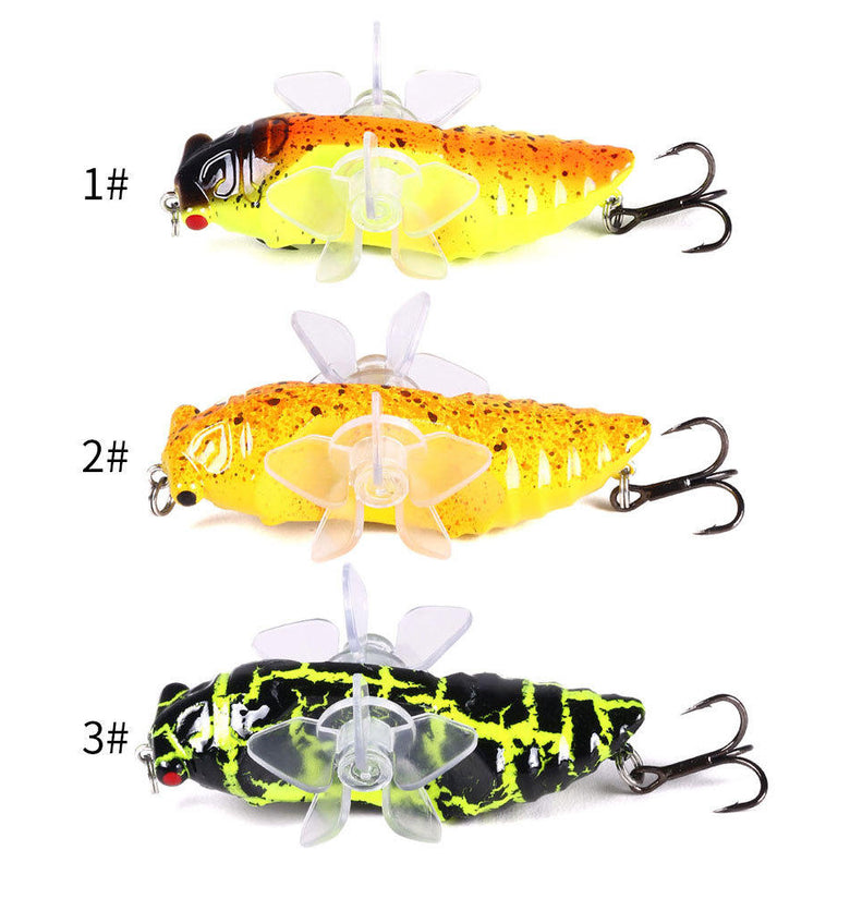 HENGJIA 1PCS Cicada-shaped Fishing Lure Rotating Tail Popper Topwater Swim Crankbait Artificial Hard Bait