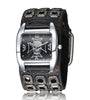 Vintage Square Dial Men Watch Hollow Skull Leather Quartz Watch