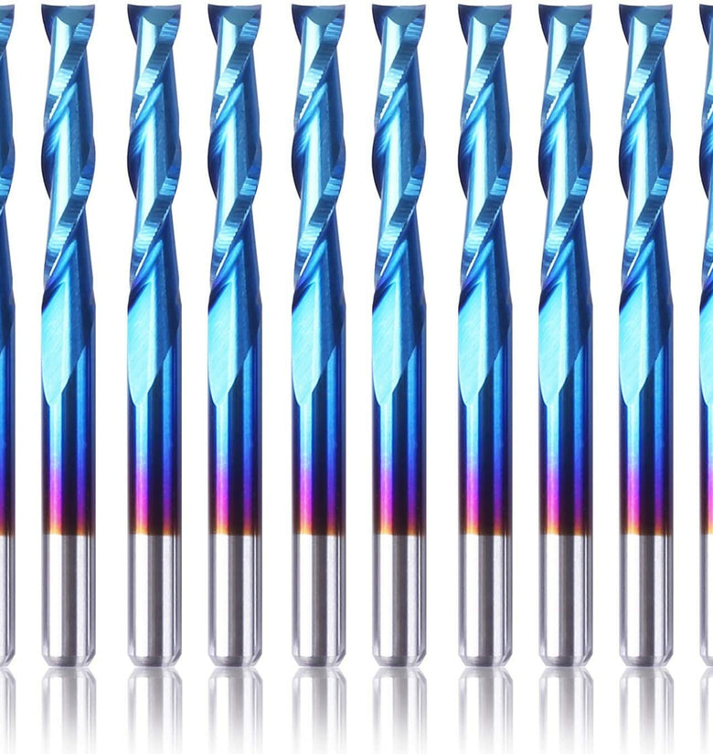 Drillpro 10pcs 3.175mm Shank Nano Blue Coat Flat Nose End Mill CNC Router Bits 1/8 Inch Shank Spiral Upcut 2 Flute Milling Cutter