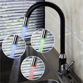 LED Kitchen Sink Faucet with Single Handle and 3 Color Options - Black Plating Hot Cold Colors Changing Basin Mixer Tap