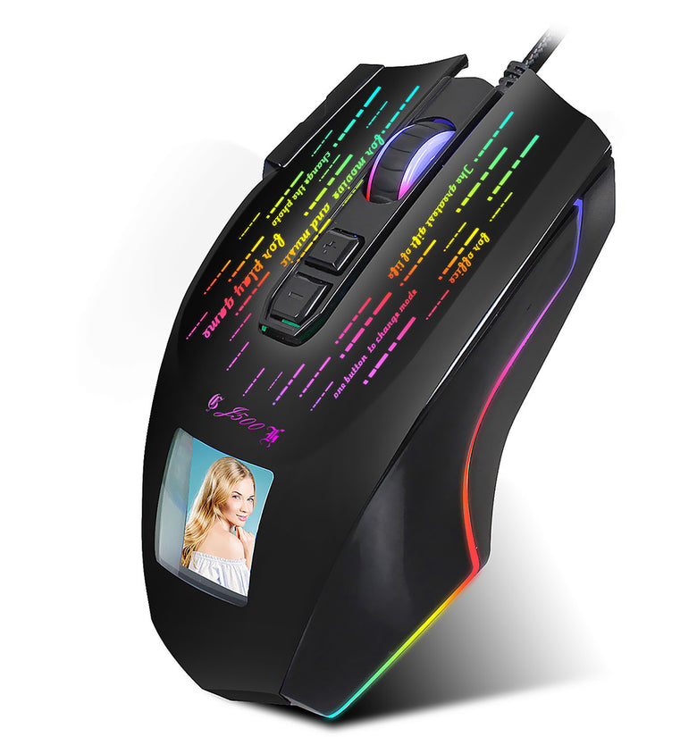 HXSJ J500 Wired Gaming Mouse USB RGB Game Mouse with Display Screen 6 Adjustable DPI for Desktop Computer Laptop PC