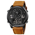 SKMEI 1653 Fashion Men Digital Watch Date Week Luminous Display Stopwatch Countdown Leather Strap Dual Display Watch