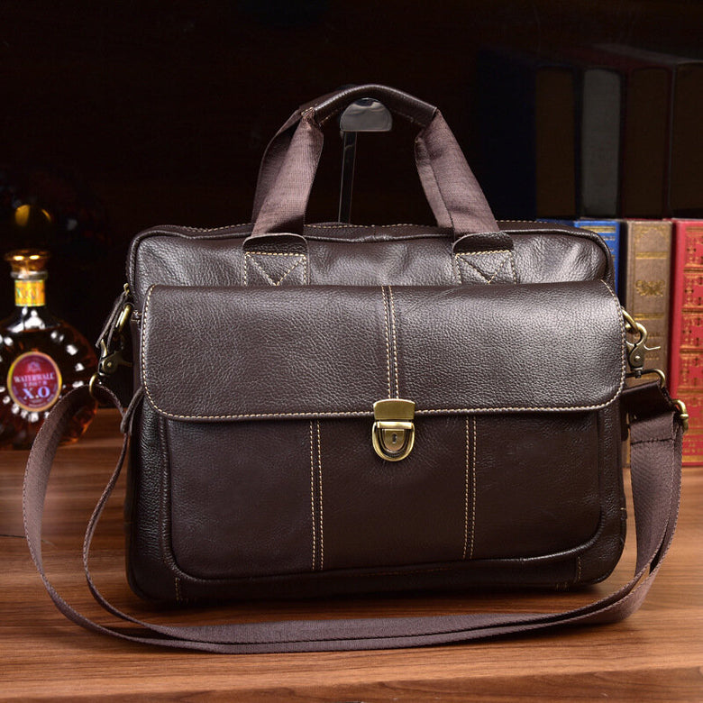 Men's Top Layer Pure Leather Shoulder Bag Casual Business Messenger Luggage Bag