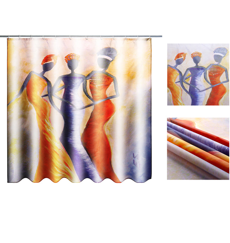 150cm/180cm Polyester Waterproof Bathroom Hanging Bath Shower Curtains with 12 Hooks