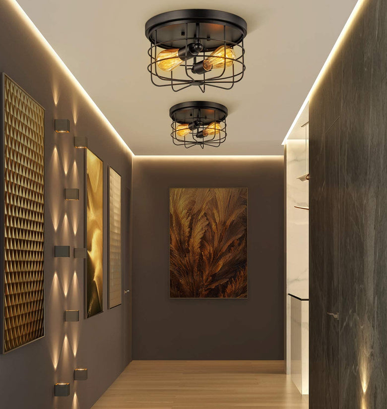 E26/E27 Industrial Vintage Metal Round Pendant Lamp Semi Flush Mount Ceiling Light Shade Without Bulb