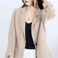 100% Cotton Lapel Business Casual Blazer with Front Pockets for Women