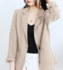 100% Cotton Lapel Business Casual Blazer with Front Pockets for Women