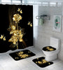 1/3/4PCS Gold Rose Butterfly Waterproof Shower Curtain Non-toxic Dustproof Toilet Seat Cushion Set