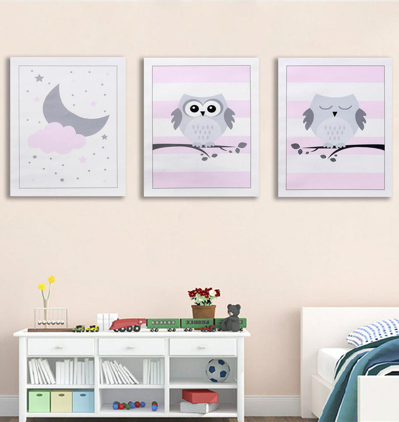 Woodland Cartoon Animal Wall Sticker Owl Moon Canvas Poster Nursery Art Print Kids Room