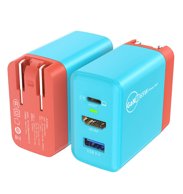 [GaN Tech]3 in 1 65W PD Fast Charger 4K@60Hz Type-C Docking Station Wall Charger EU Plug for Switch Phone Laptop Projector Gamepad