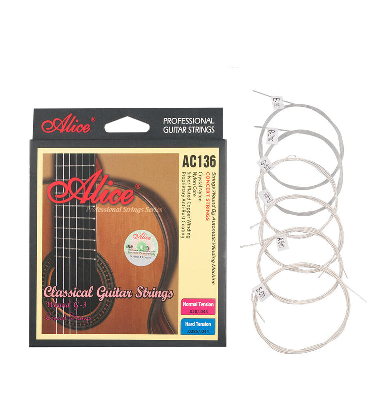 Alices AC136-N Classical Guitar Strings Crystal Nylon Strings Silver-Plated Copper Wound 6 Strings