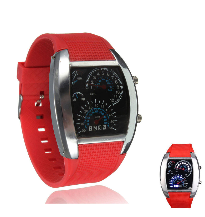 Unisex Fashion Square Silicone Rubber Band Binary DOT LED Quartz Watch