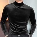 Men Solid High Neck Velvet Long Sleeve T-Shirt