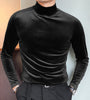 Men Solid High Neck Velvet Long Sleeve T-Shirt
