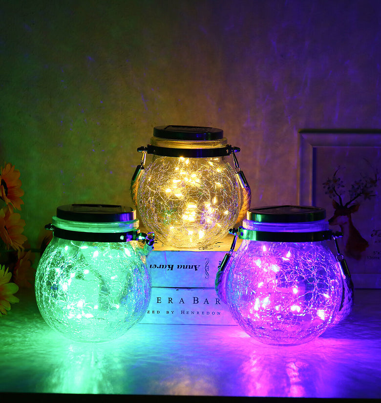 20/30 LED Solar Crack Glass Jar Fairy String Lamp Waterproof Outdoor Garden