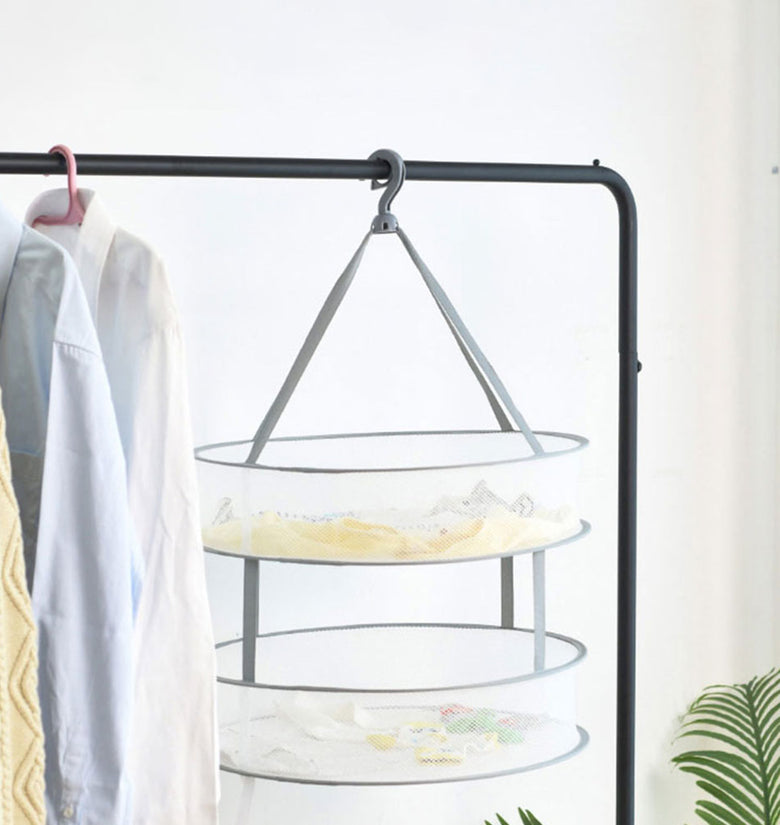 XiTianLong Windproof Double Layers Foldable Clothes Net Dry Rack Mesh Hanger Home Laundry Storage Baskets From