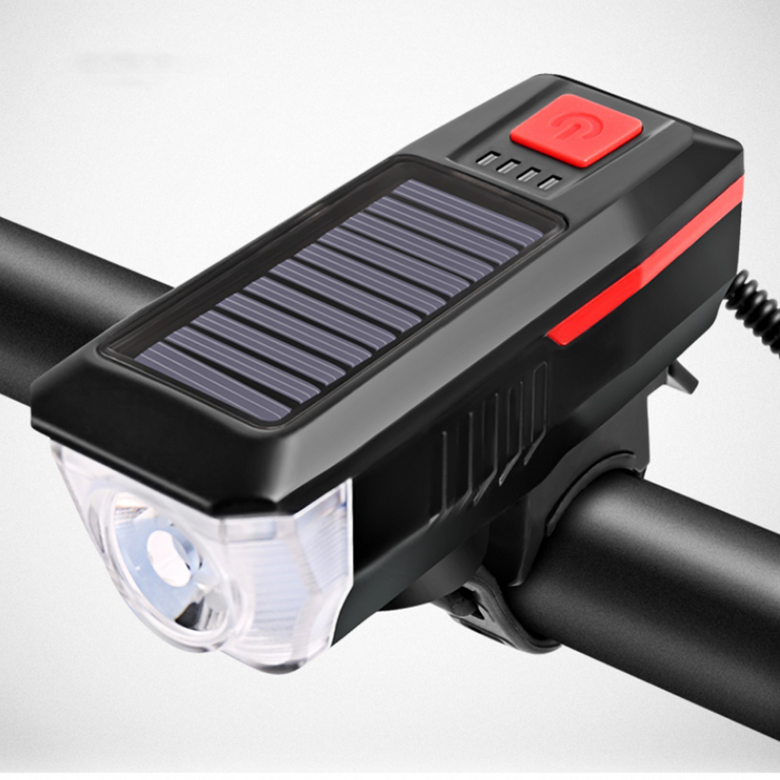 Bike Light Set And Horn Solar Powered USB Rechargeable 4 Mode Bicycle Headlight Taillight Combinations Front Back Light & Bell For Cycling Riding Safety Warning Rear Tail Light LED Speaker