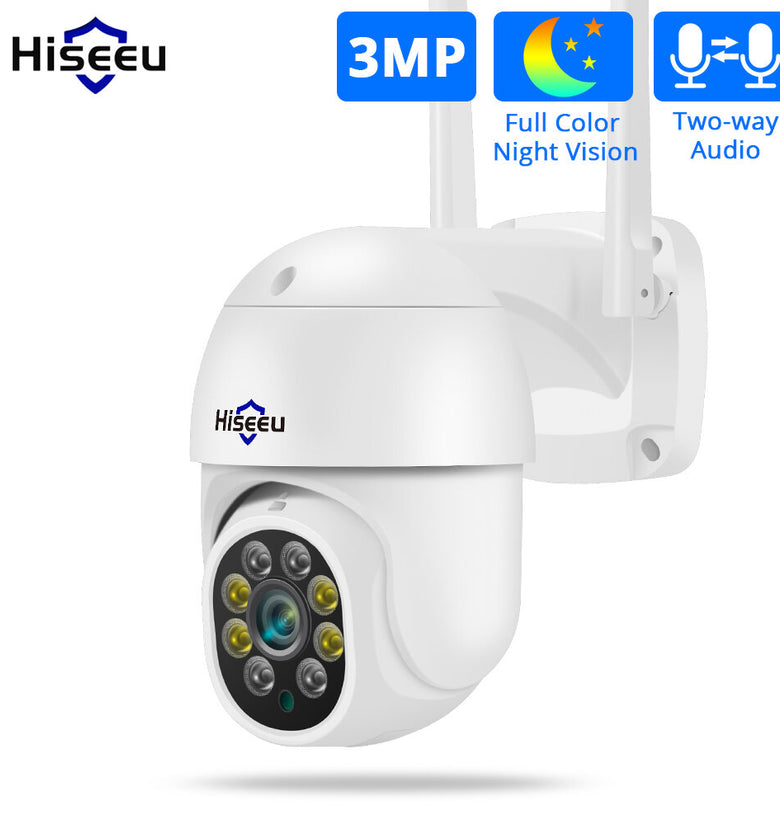 Hiseeu WHD303 3MP WIFI Outdoor Camera 1536p 5x Digital Zoom PTZ IP Audio Camera P2P OnVIF CCTV Monitoring Wireless CCTV System